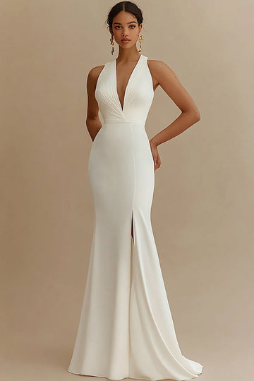 Ivory Mermaid V-Neck Long Engagement Dress